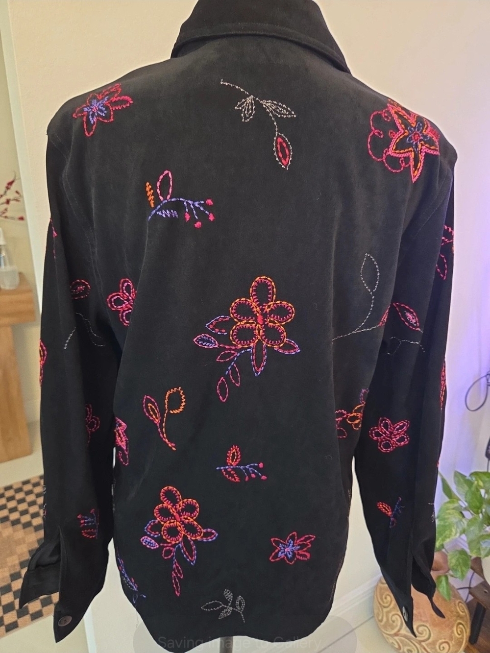 Koret Black Button-Front Jacket with Red & Pink Embroidery - Picture 5 of 6